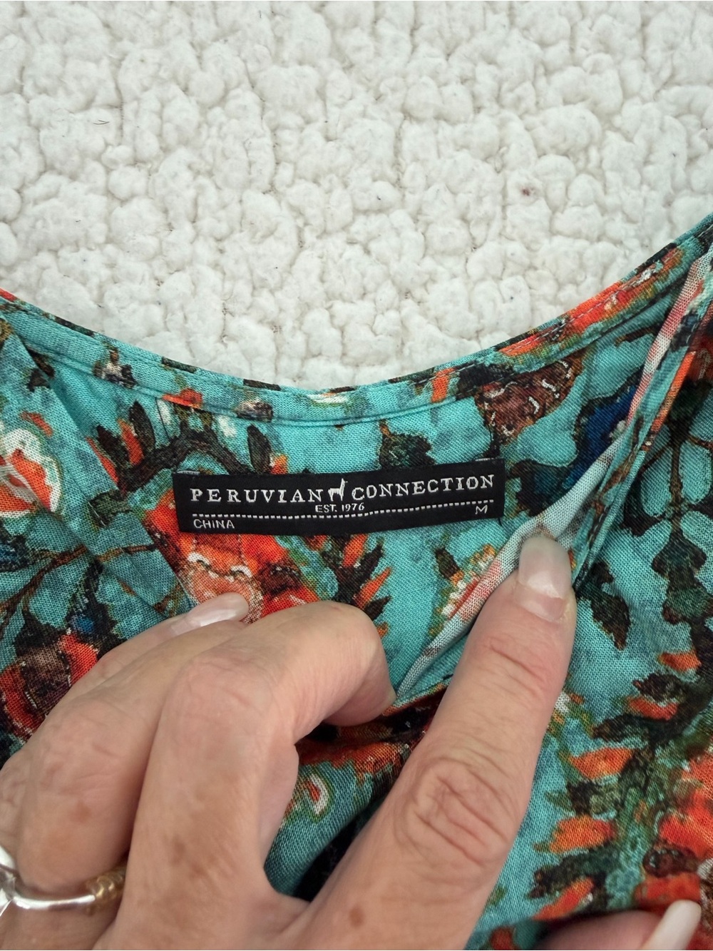 Peruvian Connection Teal Floral Slip Maxi Dress with Orange Accents - Picture 3 of 5